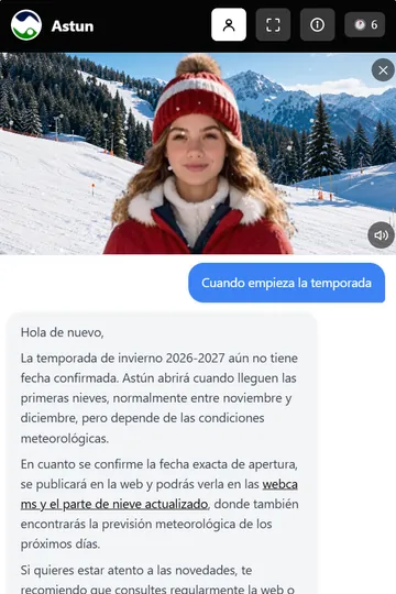 Chat con una asistente con cara que responde hablando sobre el inicio de la temporada